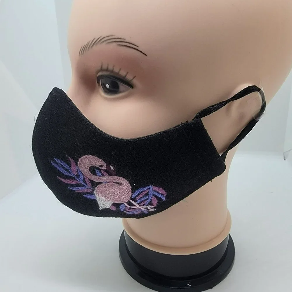 New Face cover ear loop black Mask Women's Embroidered handmade Pink Flemish